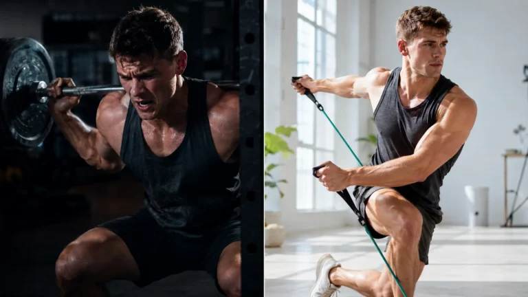 Gen Z athlete practicing low impact functional movement and mobility training with resistance bands